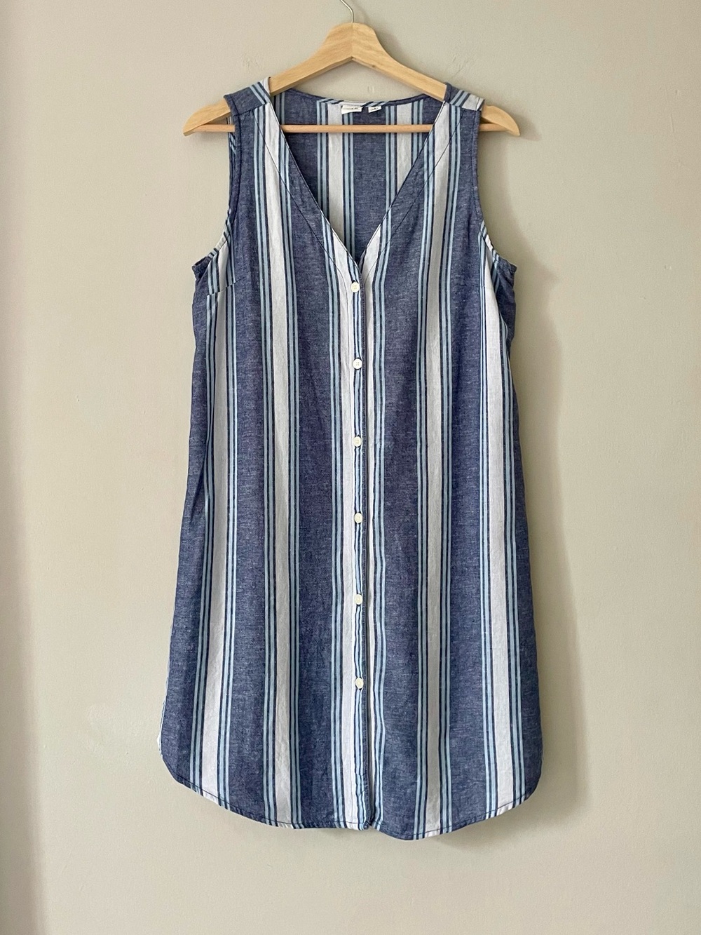 GAP Linen Blend Striped Button-Front Dress